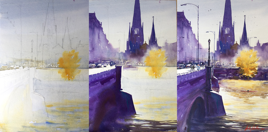 Aquarell in drei Entsehungsschritten