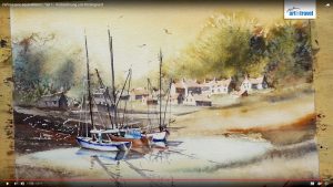 Aquarell Hafen mit link zum Tutorial Hafenszene Teil 1